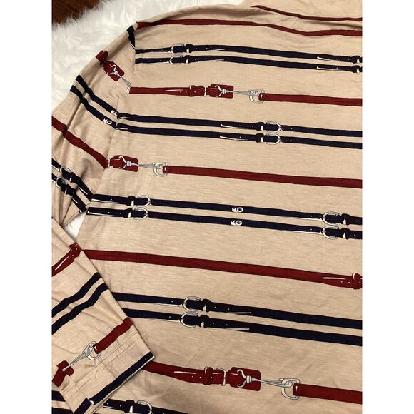 Strappy Buckle 360 Degree Print Vintage Turtleneck Jersey Knit Top Shirt L Cool - Picture 3 of 5